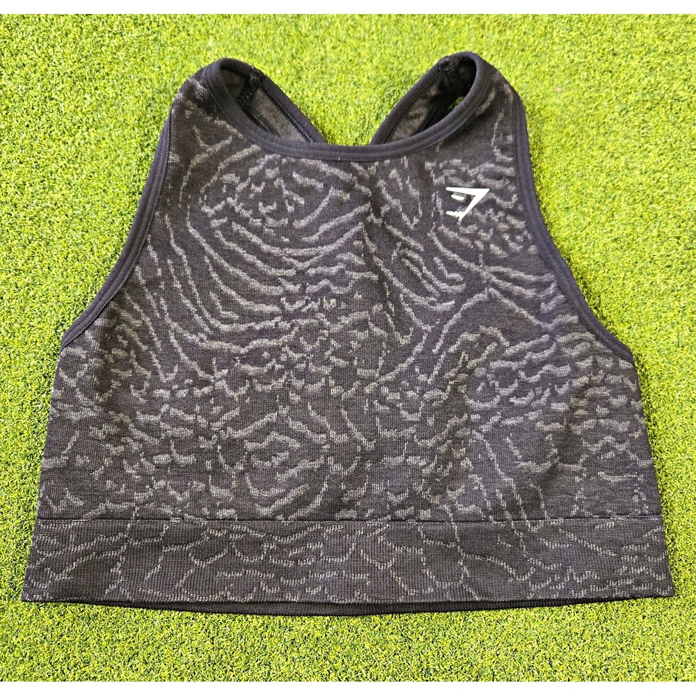 Gymshark Women Sports Bra Black Animal Print Crossback Wireless medium no pads